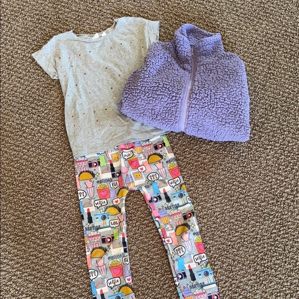 Girls gap rhinestone top, cappella leggings and fleece jacket small (6)
